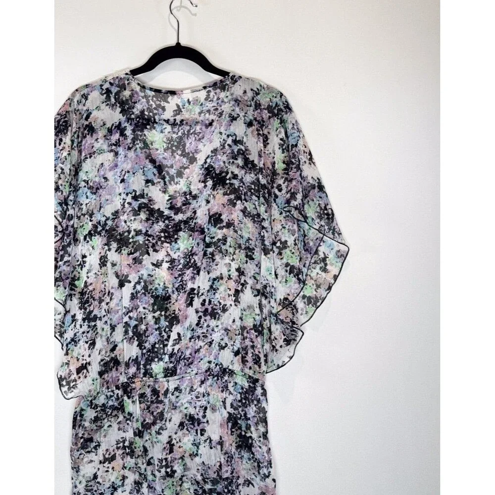 Badgley Mischka Womens Cover Up Black Abstract Sheer Beaded Blouson Swim Medium - Picture 7 of 10